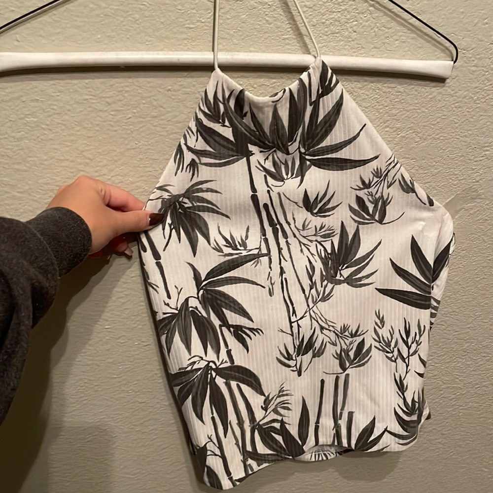 White and grey palm tree halter top